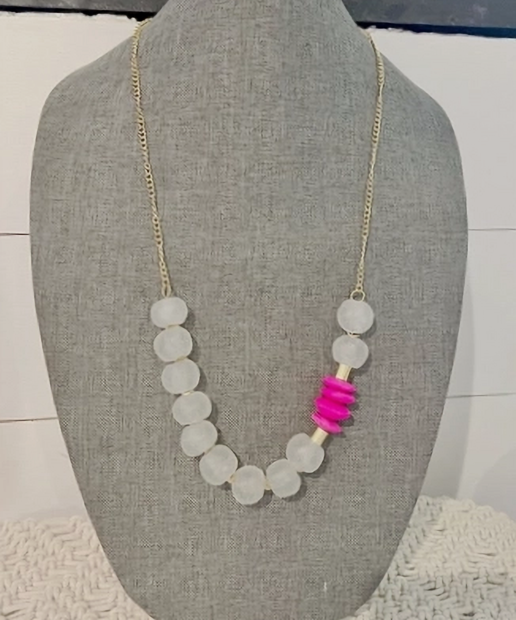 Recycled Glass & Pink African Bone Bead Necklace
