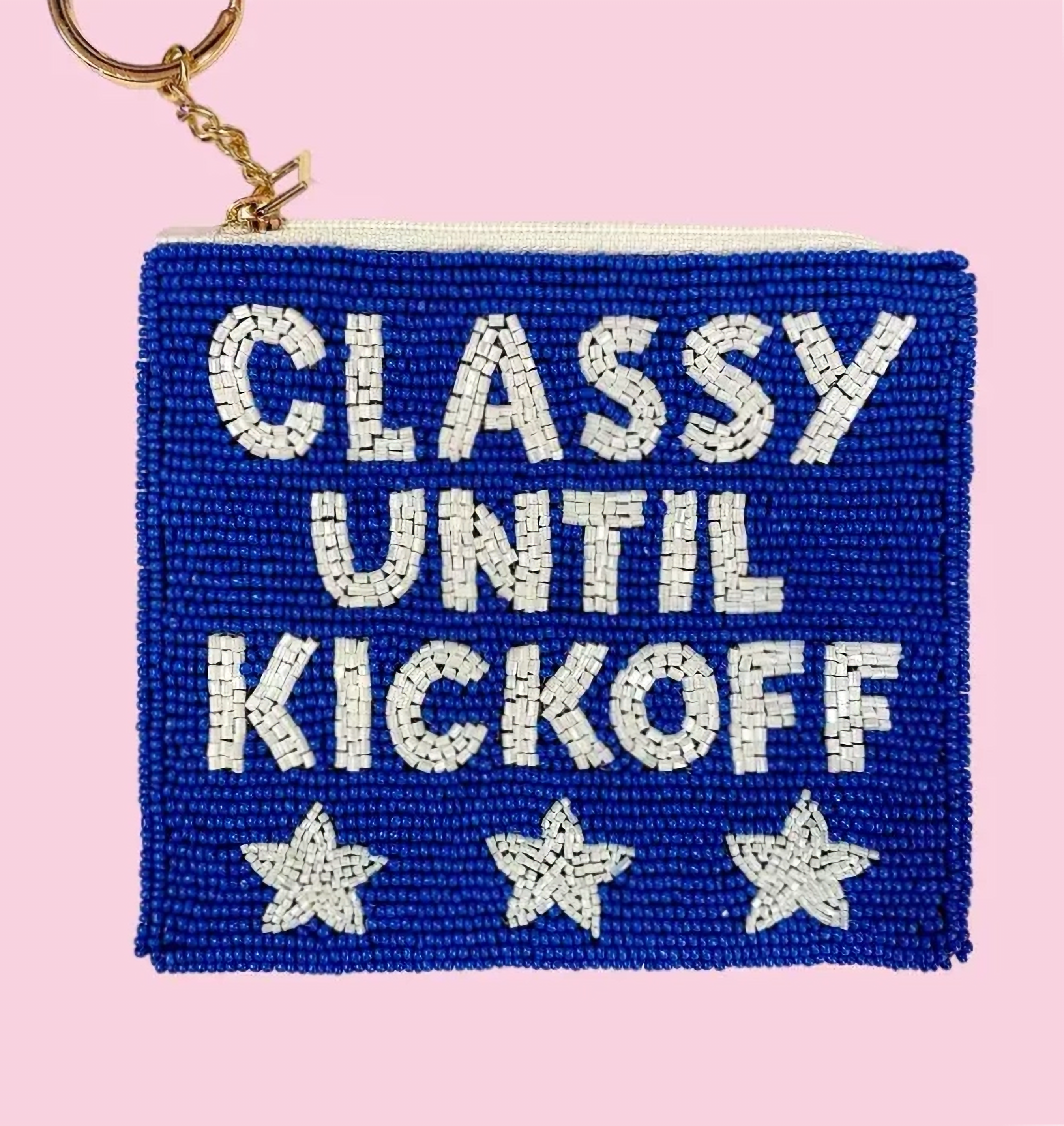 Blue/White Classy Until Kickoff Beaded Coin Purse