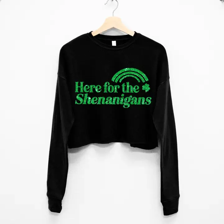 Thumbnail: Here For the Shenanigans St Patrick's Day Crop Sweatshirt