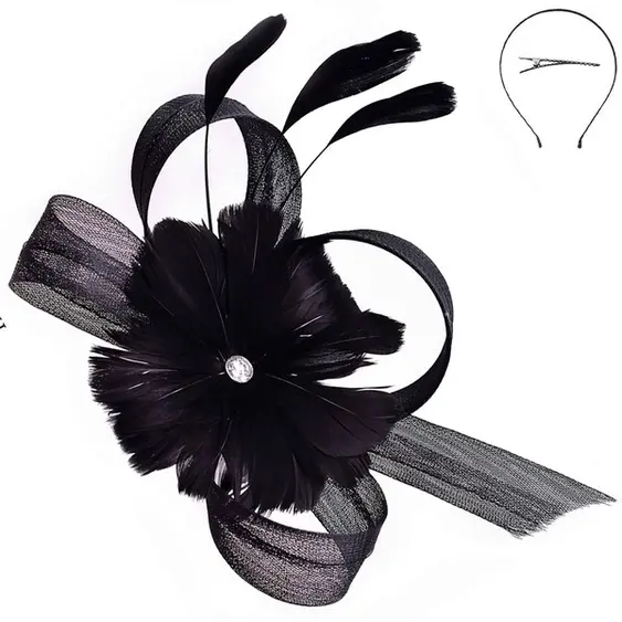 Thumbnail: Floral Feather Jeweled Mesh Fascinator