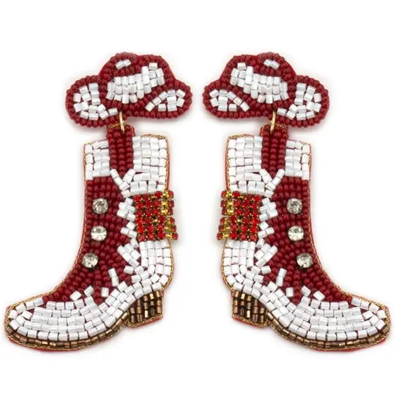 Thumbnail: Game Day Cowgirl Hat Boots Beaded Earrings 
