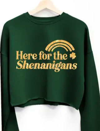 Thumbnail: Here For the Shenanigans St Patrick's Day Crop Sweatshirt