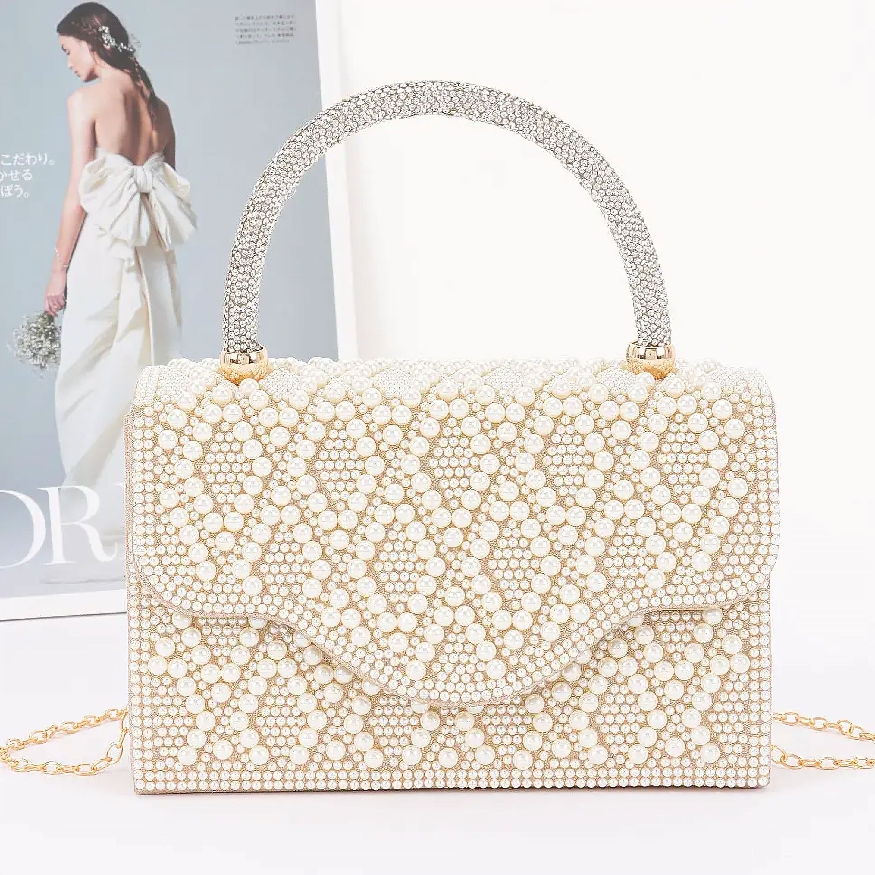 Rhinestone Handled Pearl Purse
