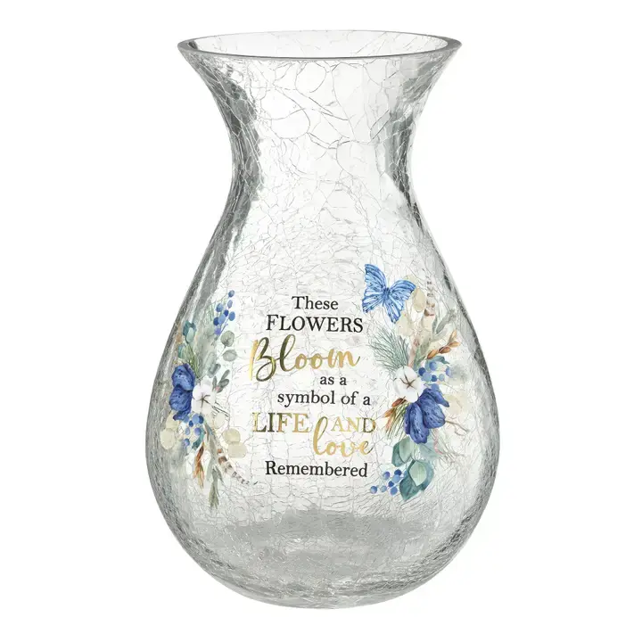Thumbnail: Crackle Glass Memorial Vase with Sympathy Verse