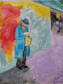 Old Man Reading at the Station