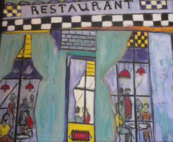 Restaurant Exterior with Red Lamps