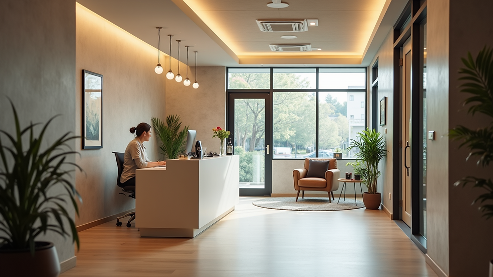 Eye-level view of a modern lending office with a welcoming atmosphere