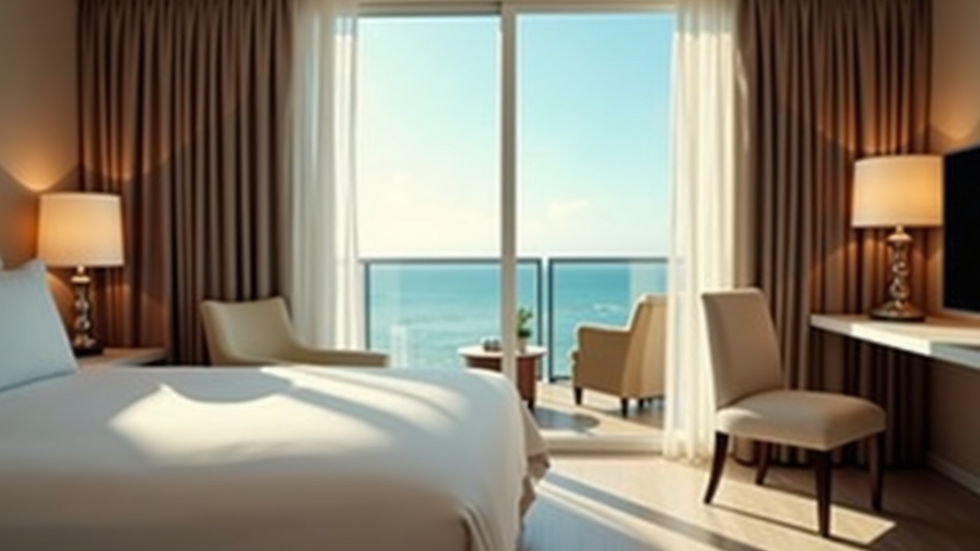 Close-up view of a luxury hotel room with a scenic ocean view