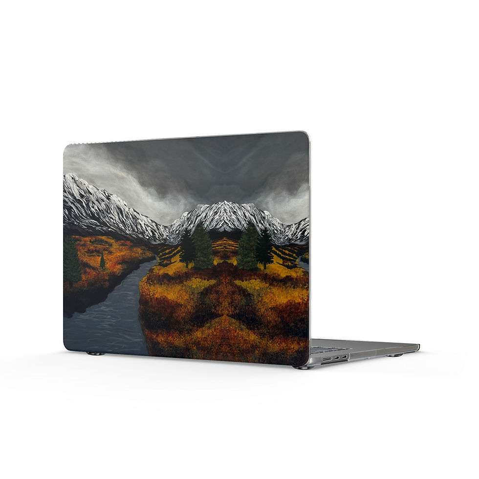 Kiss-cut vinyl decal with mountain landscape on laptop cover