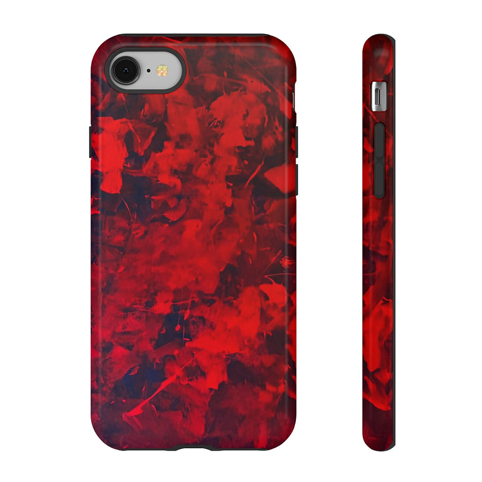 Red abstract pattern phone case front and side view