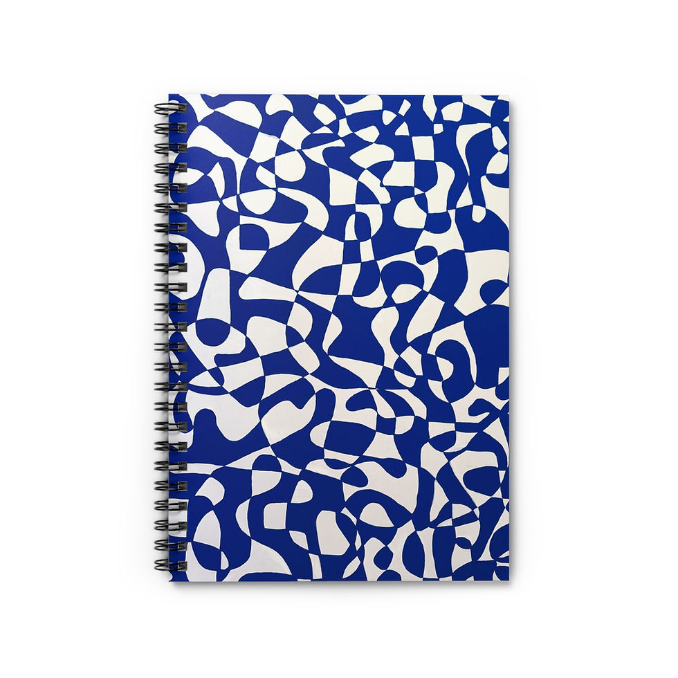 Spiral notebook with blue and white abstract wavy pattern