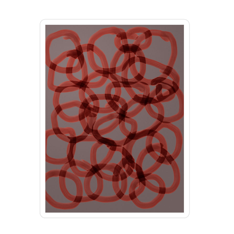 Abstract red interlocking circles on a gray background.