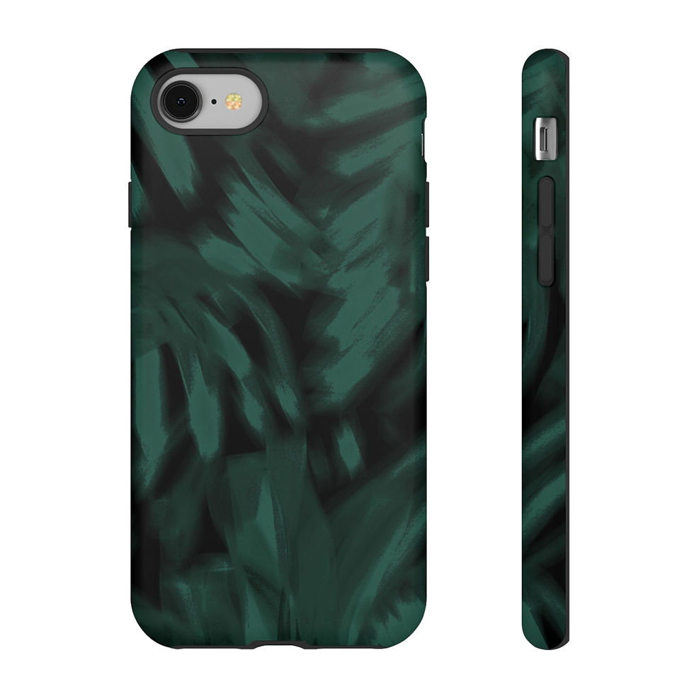 Dark green tropical leaf pattern phone case front and side