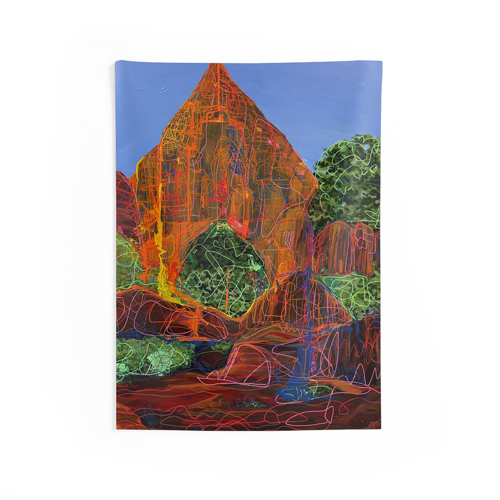 Abstract kiss-cut vinyl decal of a mountain landscape.
