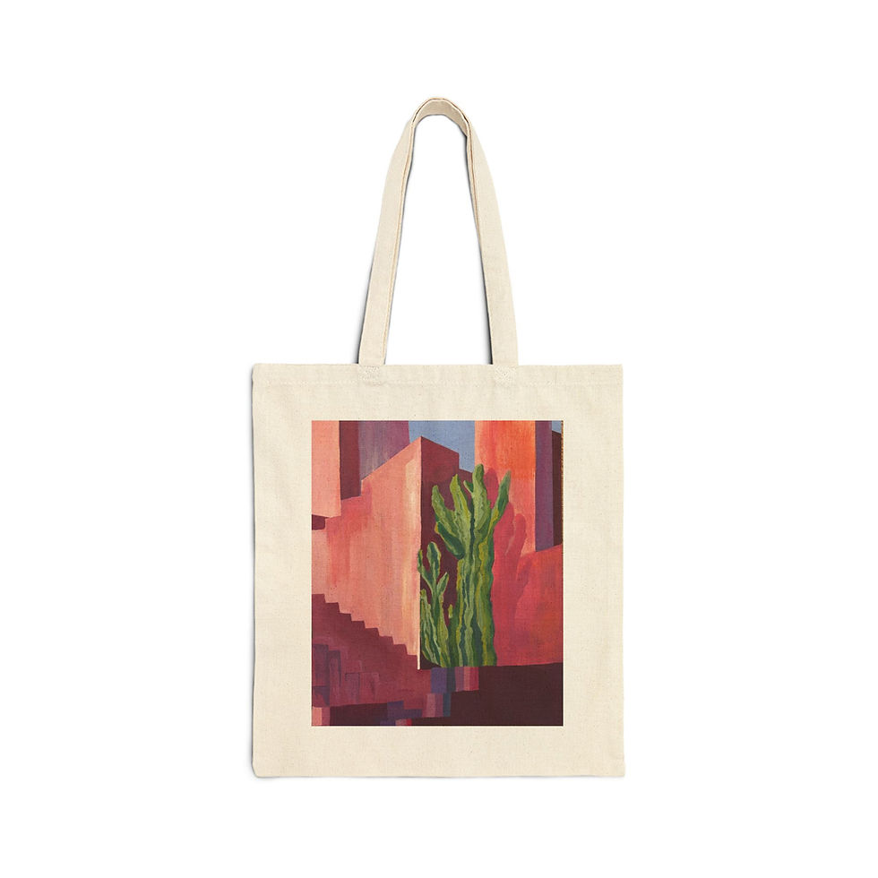 Canvas tote bag with a desert architectural painting