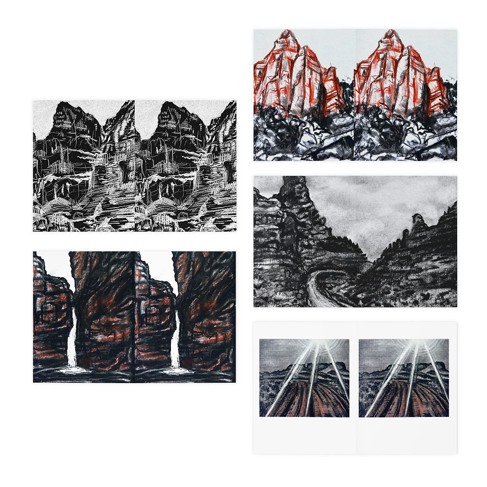 Kiss-cut vinyl decals featuring mountain and canyon art.