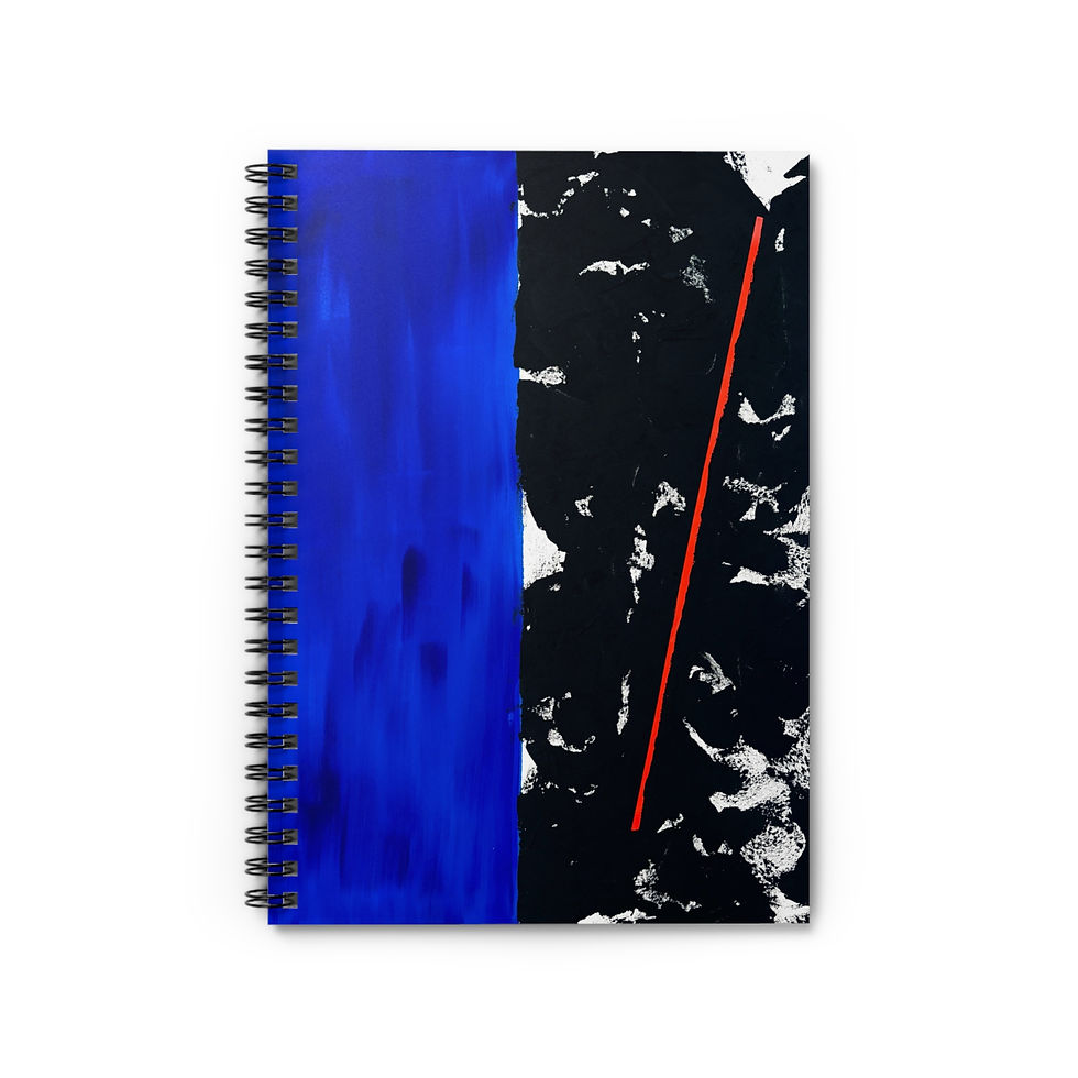 Spiral notebook with abstract blue and black art design