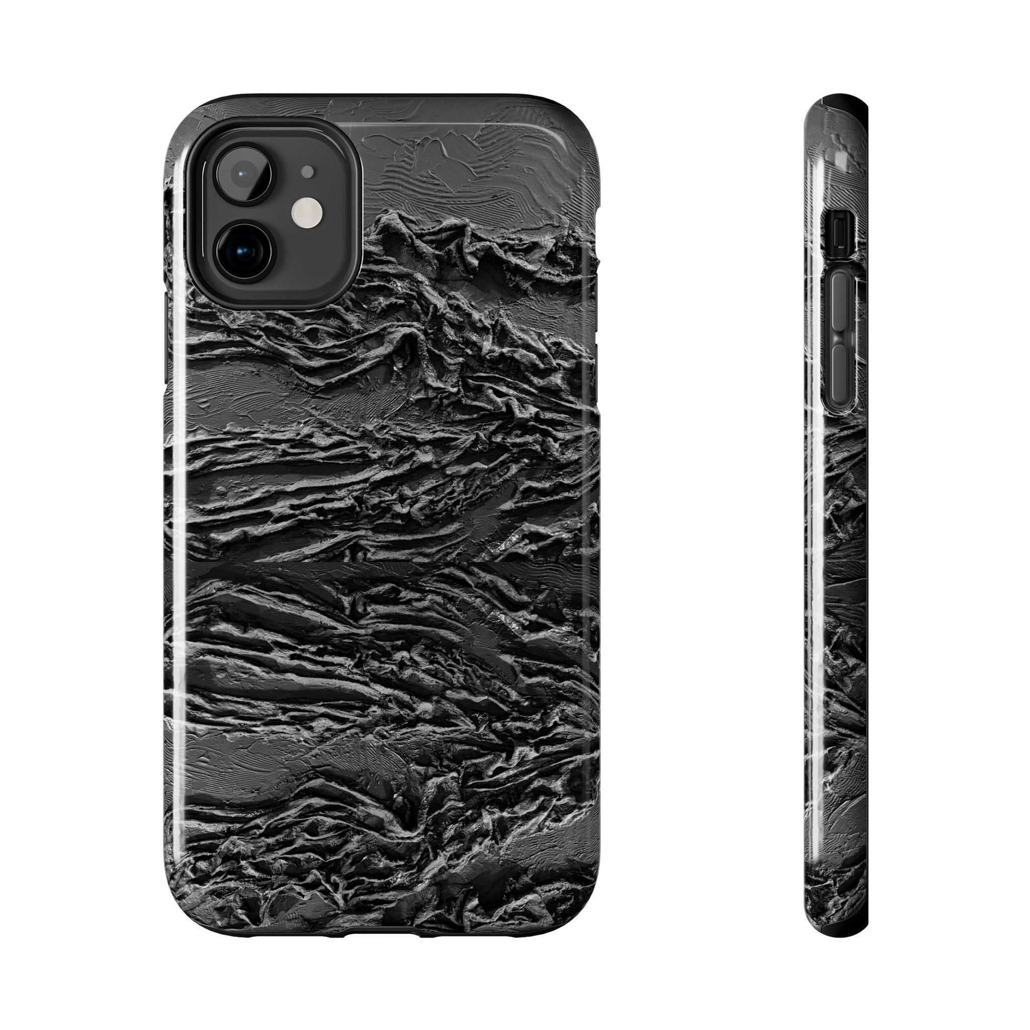 Black textured phone case with abstract ridged design