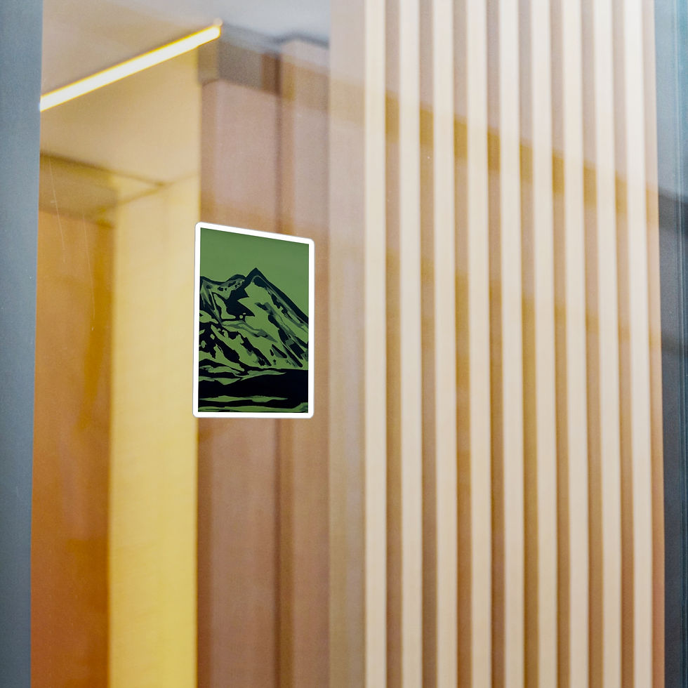 Small mountain landscape sticker on a glass door