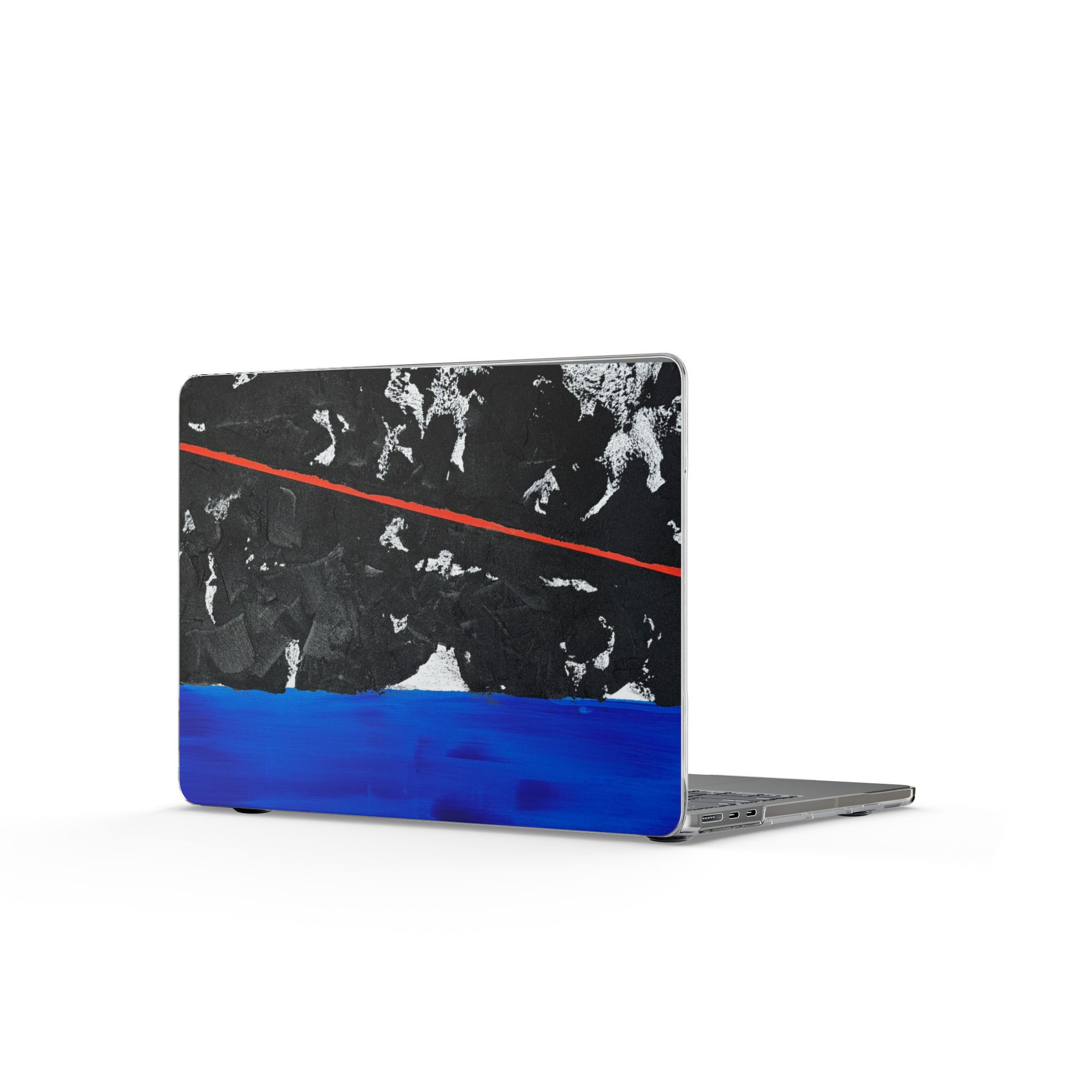 Kiss-cut vinyl decal with abstract art on a laptop lid