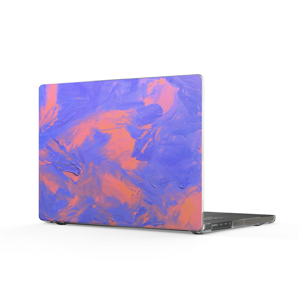 Laptop with blue and orange abstract pattern skin