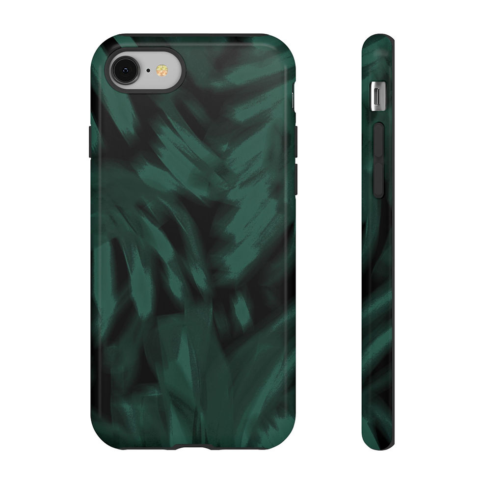Dark green palm leaf pattern phone case front and side view