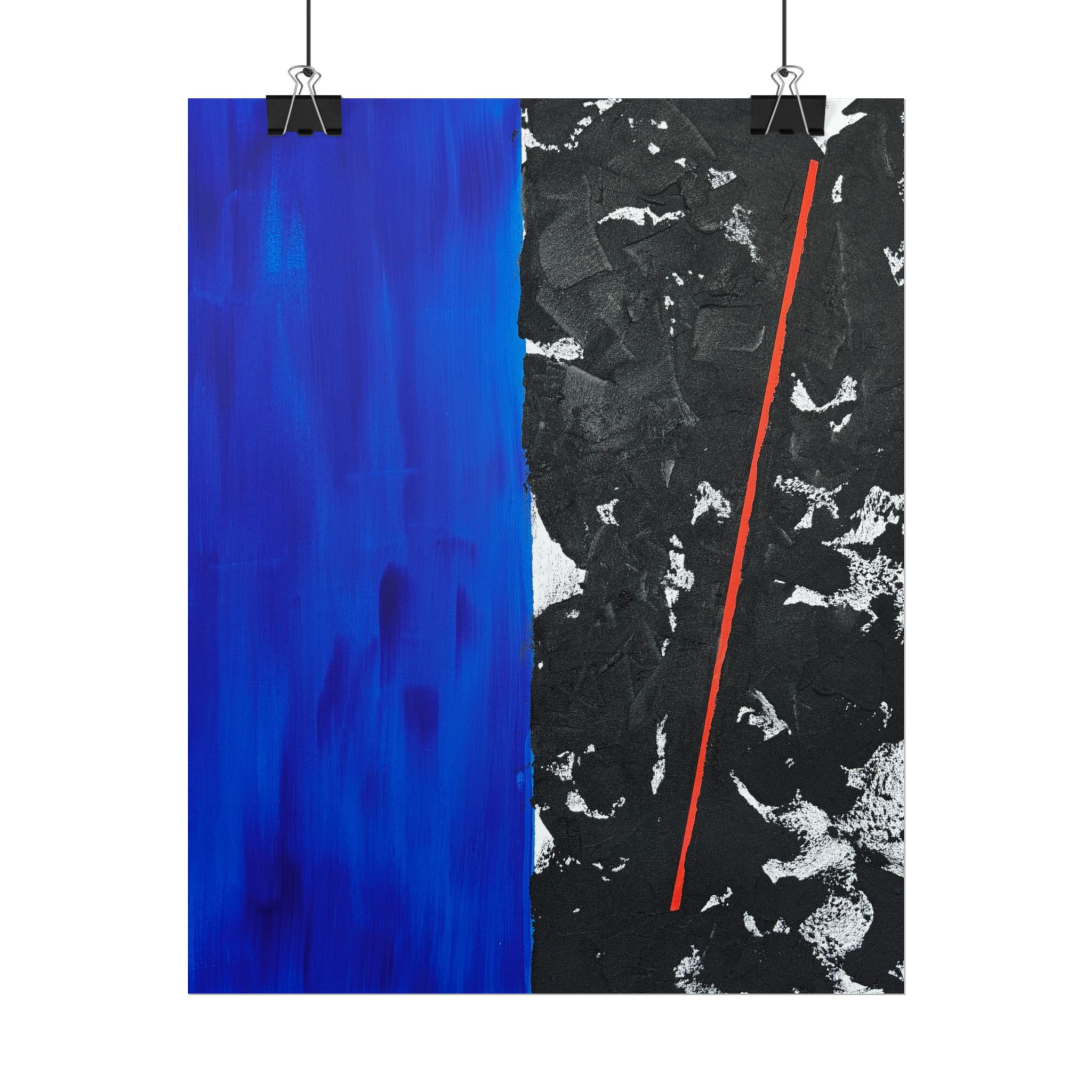 Kiss-cut vinyl decal with abstract blue and black art.