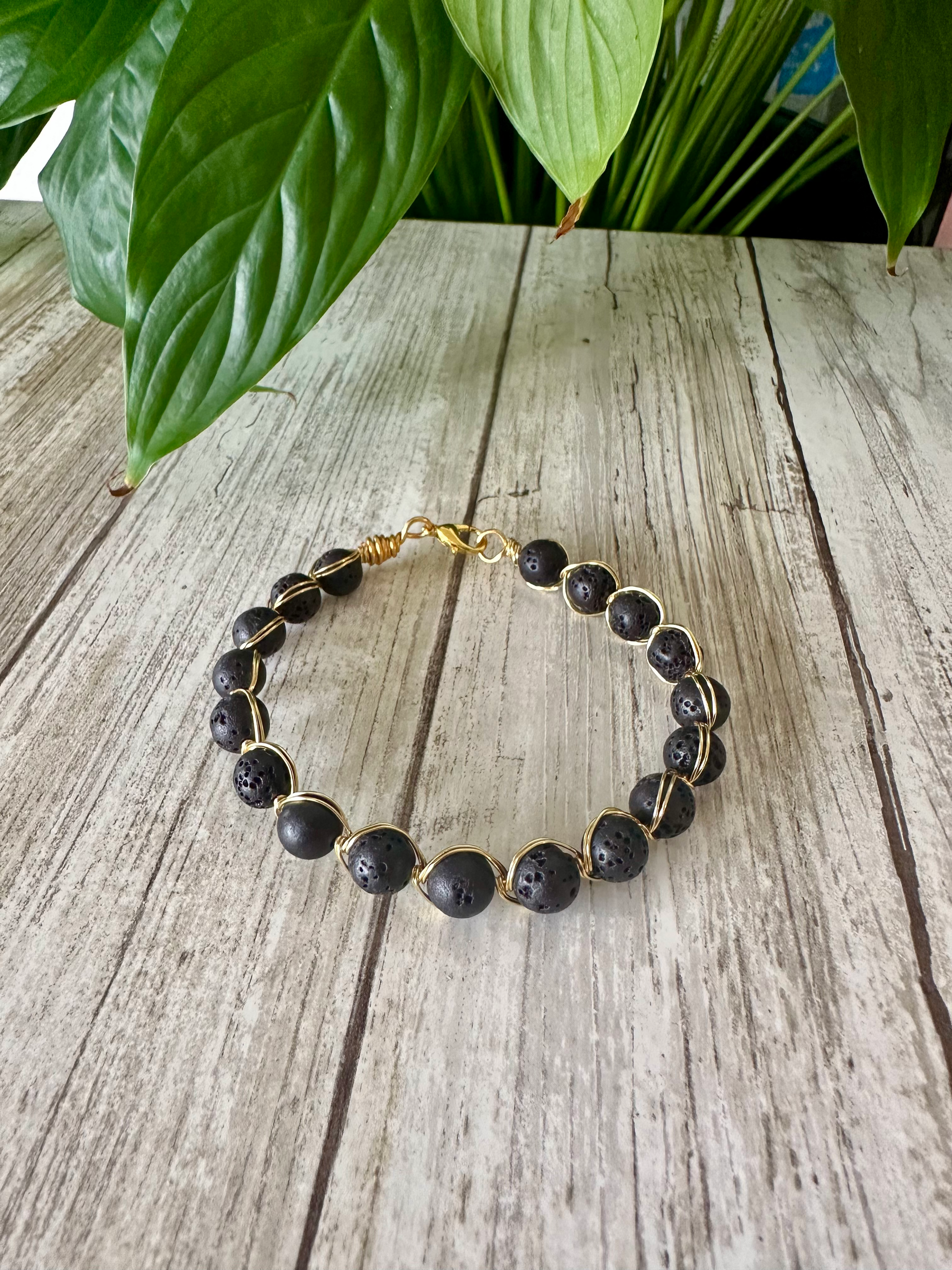 π Lava Rock Wire-Wrapped Bracelet