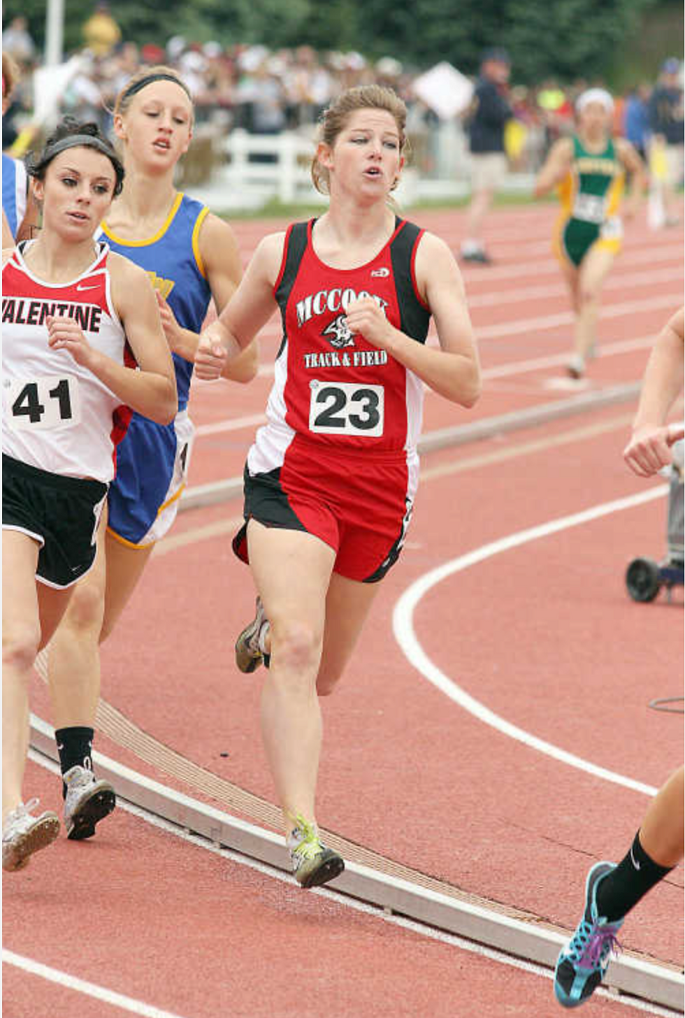 My sister, Jessa, competing at the Nebraska State Track Meet in Omaha. Photo courtesy Steve Kodad, McCook Daily Gazette