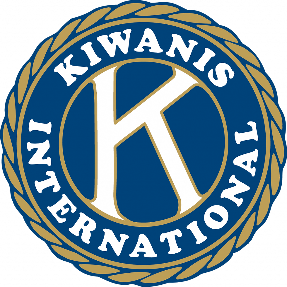 Blue and gold Kiwanis International logo with a large white K inside a circular laurel emblem.