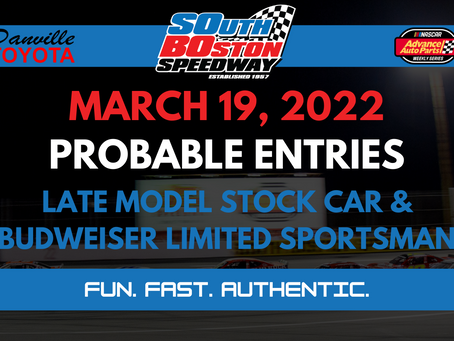 Late Model Stock & Limited Sportsman Probable Entries: March 19, 2022