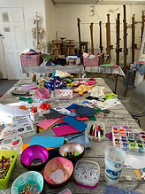 A busy artists studio in Bath set up for a creative workshop for groups