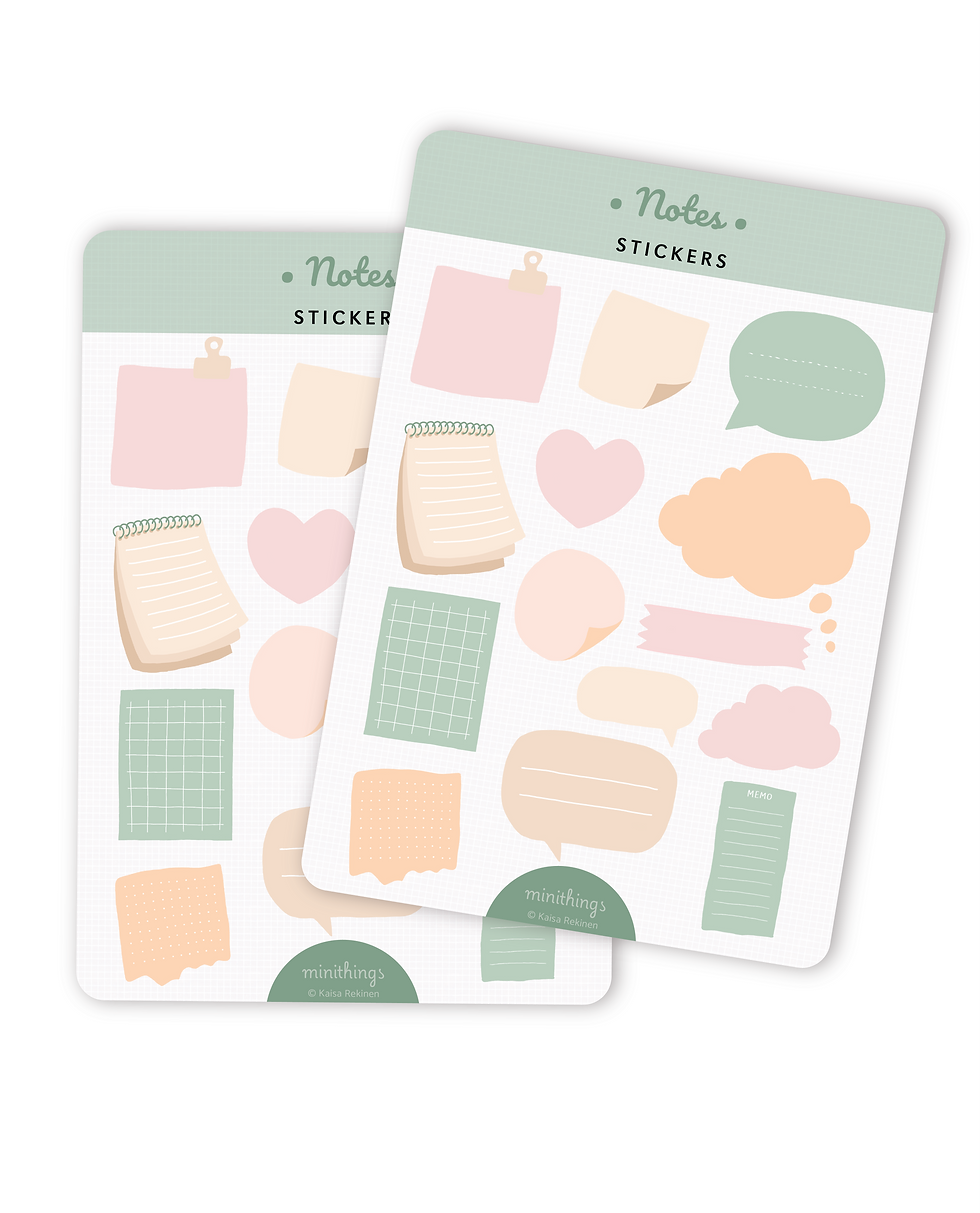 Pastel tone note labels on two sheets