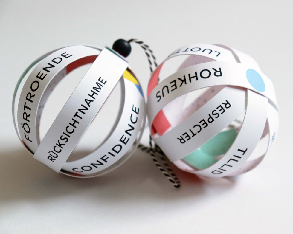 Two cheer ball decorations with encouraging texts in different languages