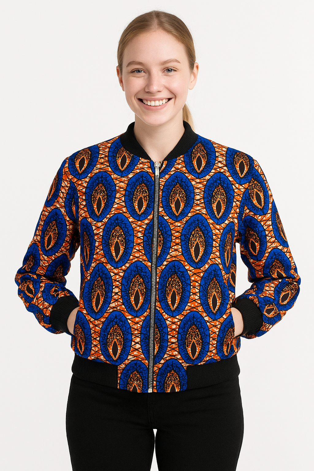 Crop Bomber Jacket – Bold Printed Fabric
