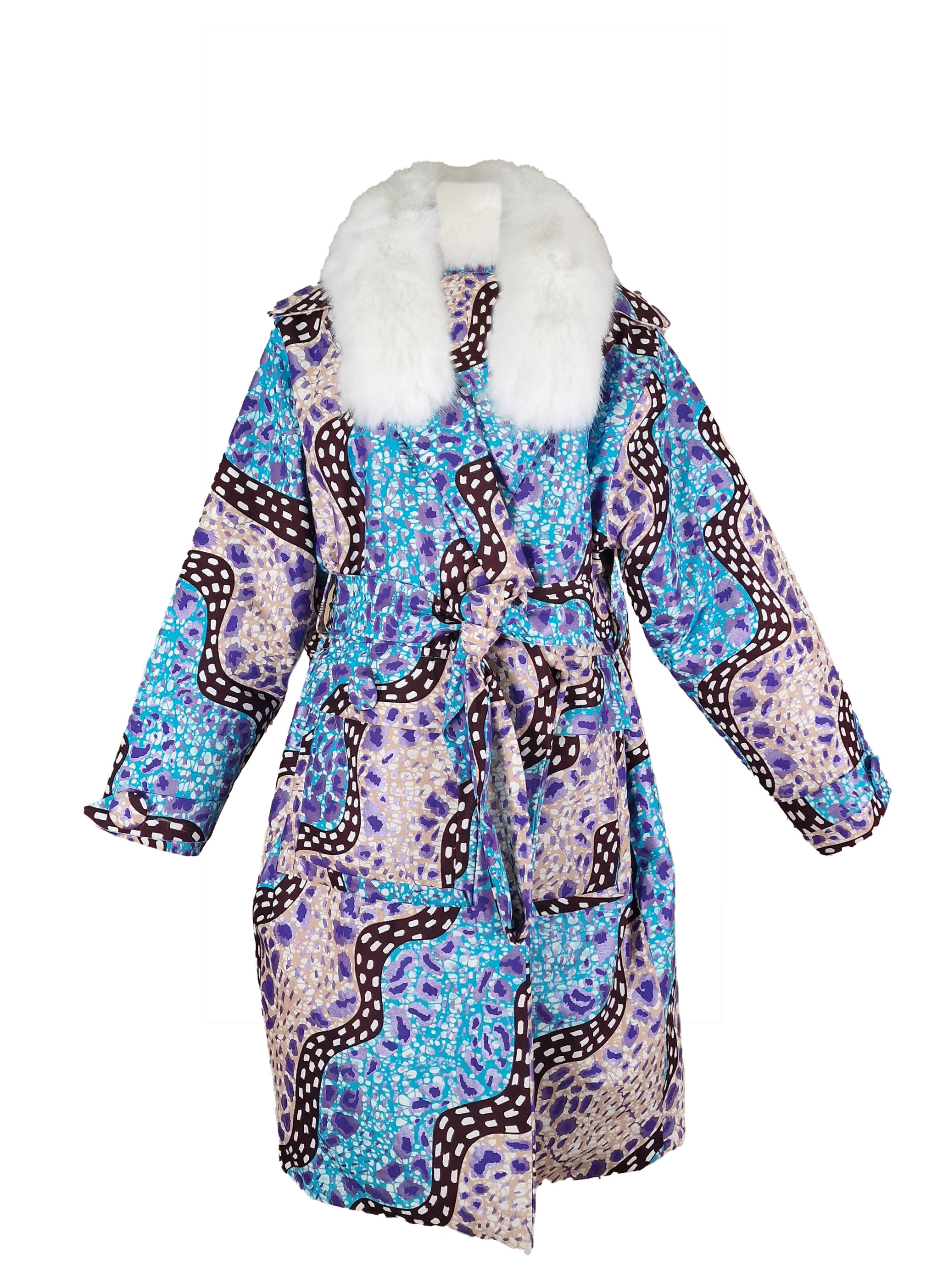 Vibrant Ankara-Inspired Winter Trench Coat