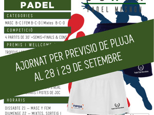 TORNEO -SUPER WEEKEND PADEL-
28 y 29 de Septiembre 2019 - Padel Ocata