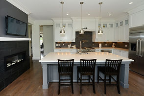 Kitchen with fireplace and TV