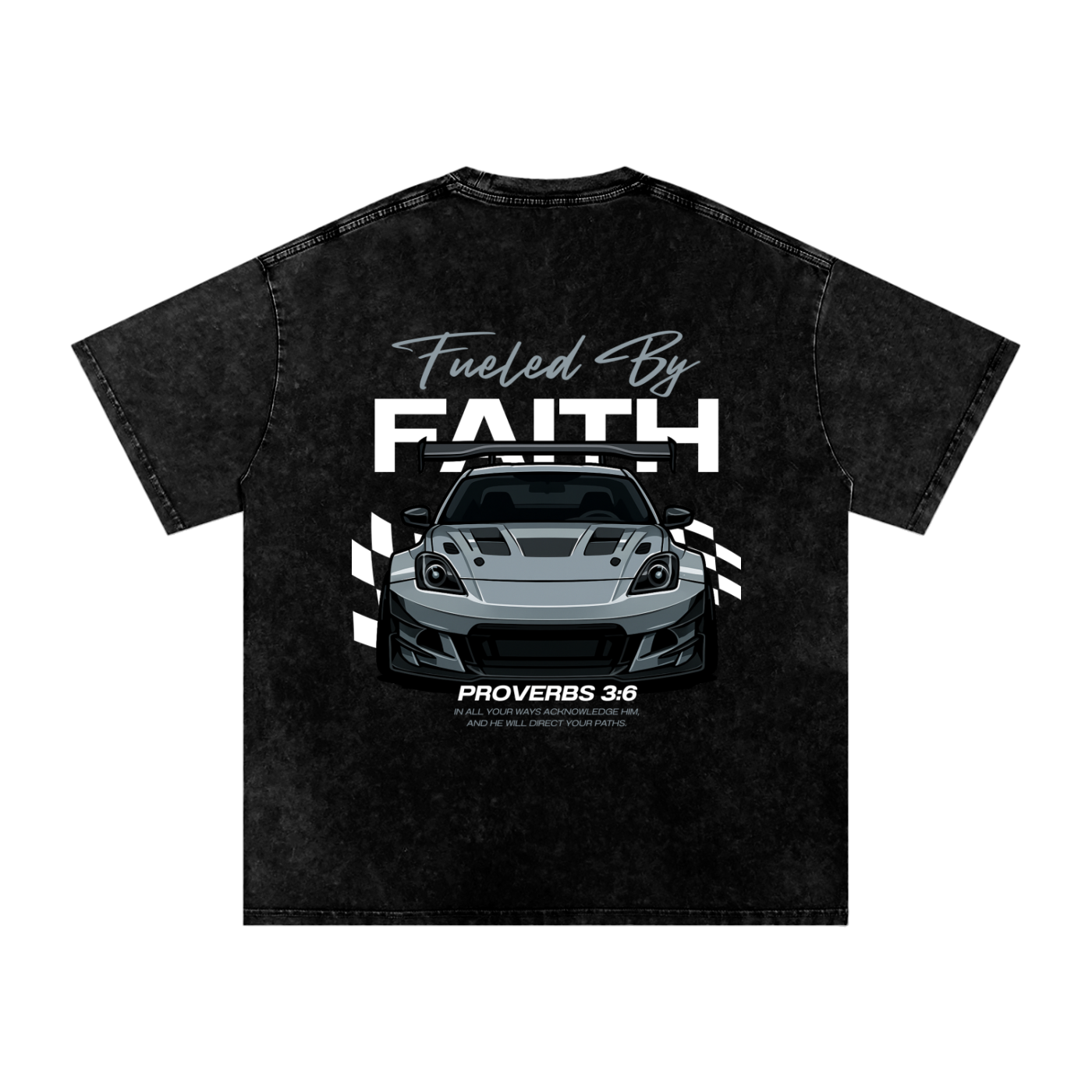 "FUELED BY FAITH" (350Z) Snow Washed Oversized Cotton T-Shirt