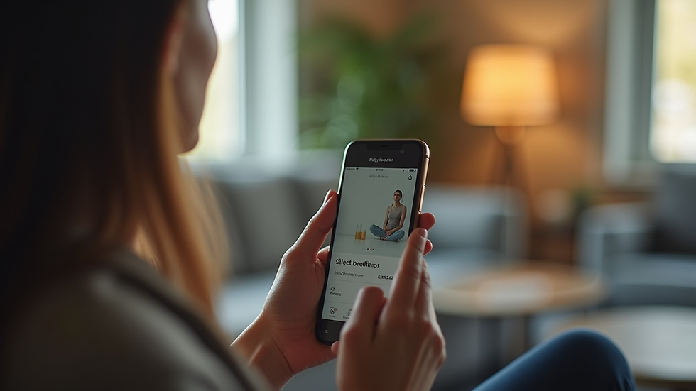 Eye-level view of a person using a wellness app on a smartphone