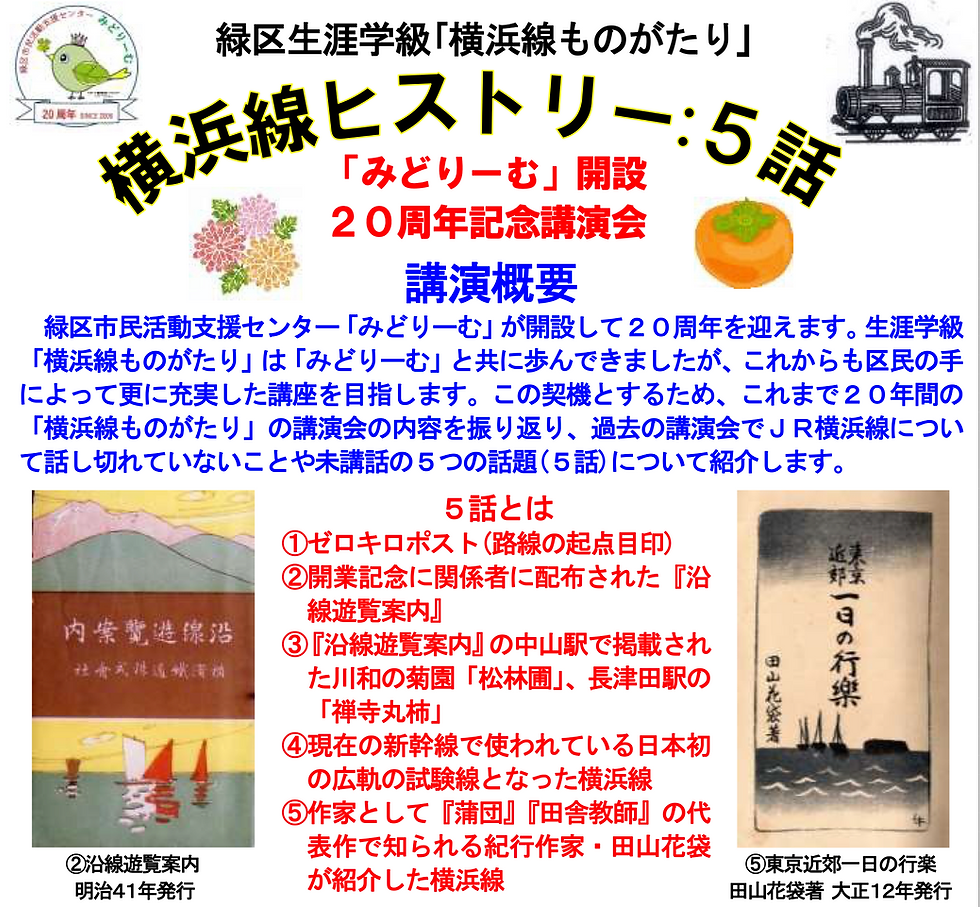 [イベント]緑区生涯学級｢横浜線ものがたり｣ みどりーむ開設２０周年記念講演会【緑区市民活動支援センターみどりーむ】