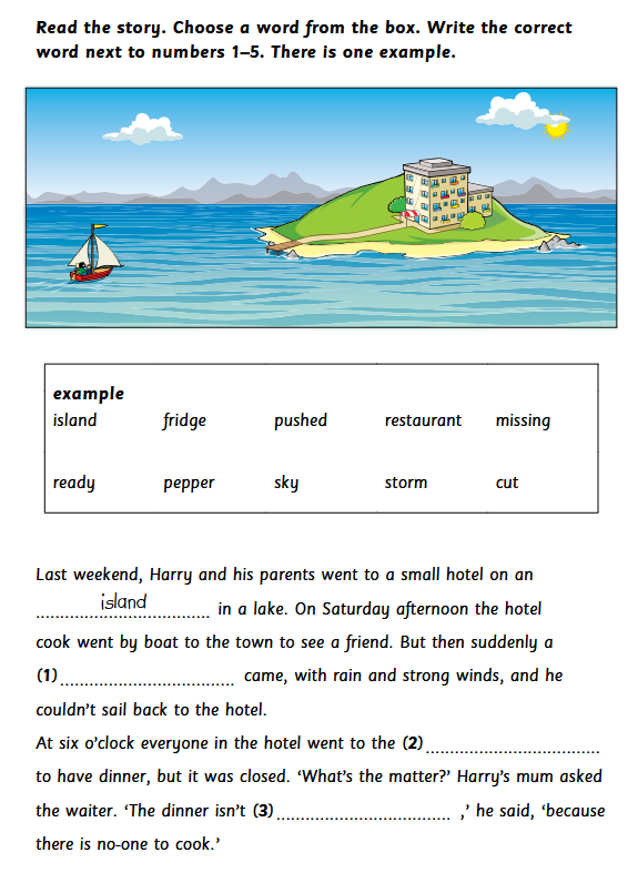 劍橋 A2 Flyers 閱讀與寫作試卷:第三部分小島故事選詞填空題