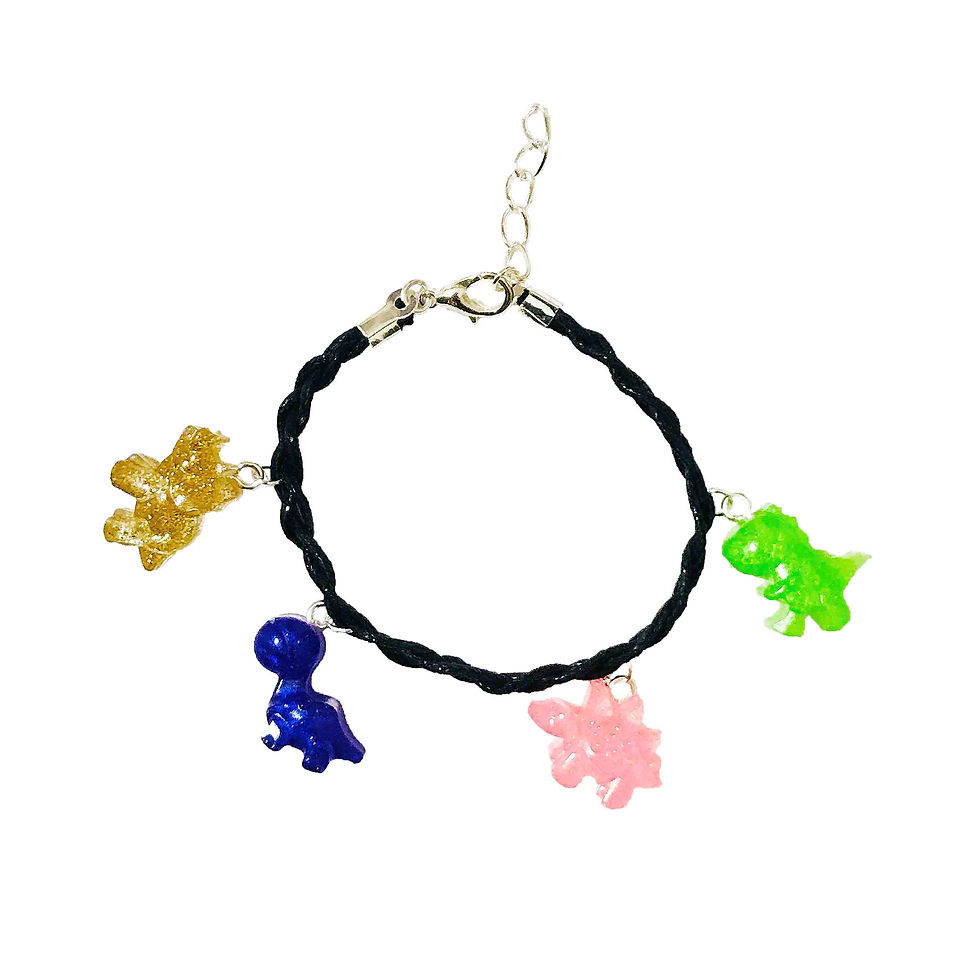 Thumbnail: Handmade cord bracelet and epoxy resin dinosaur charms