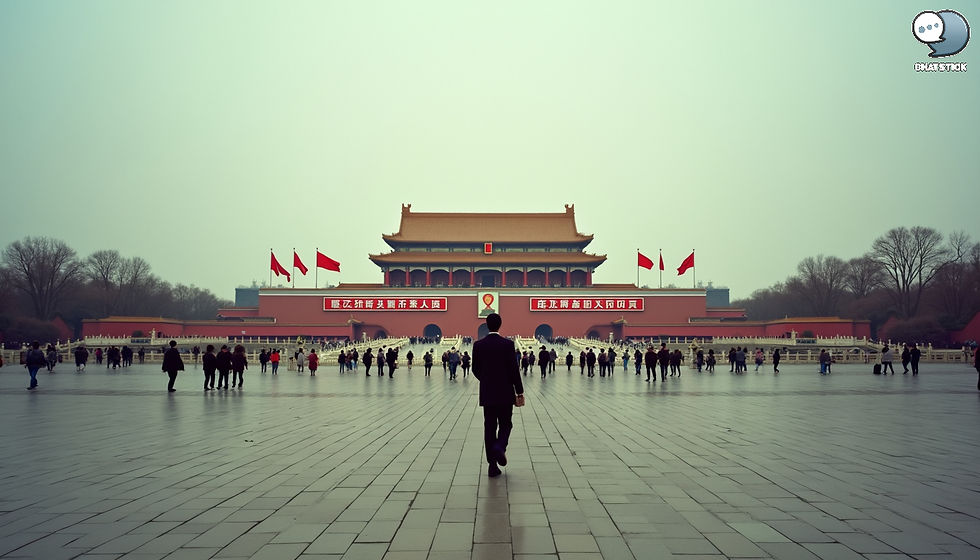 Wide angle view of Tiananmen Square, emblematic of China's revolutionary legacy