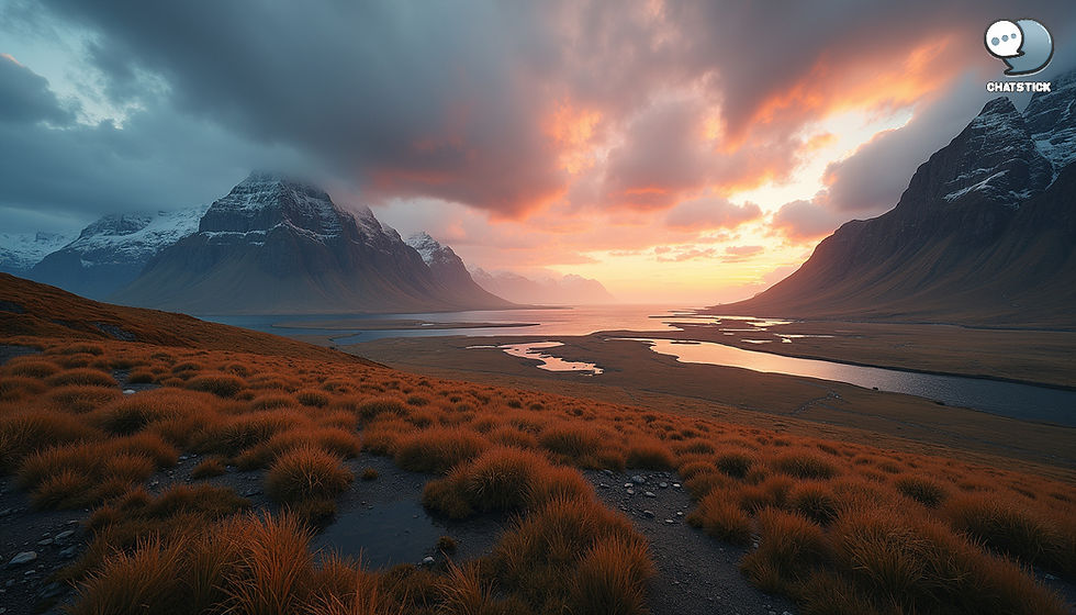 High angle view of a vibrant Norse landscape under a mystical sky