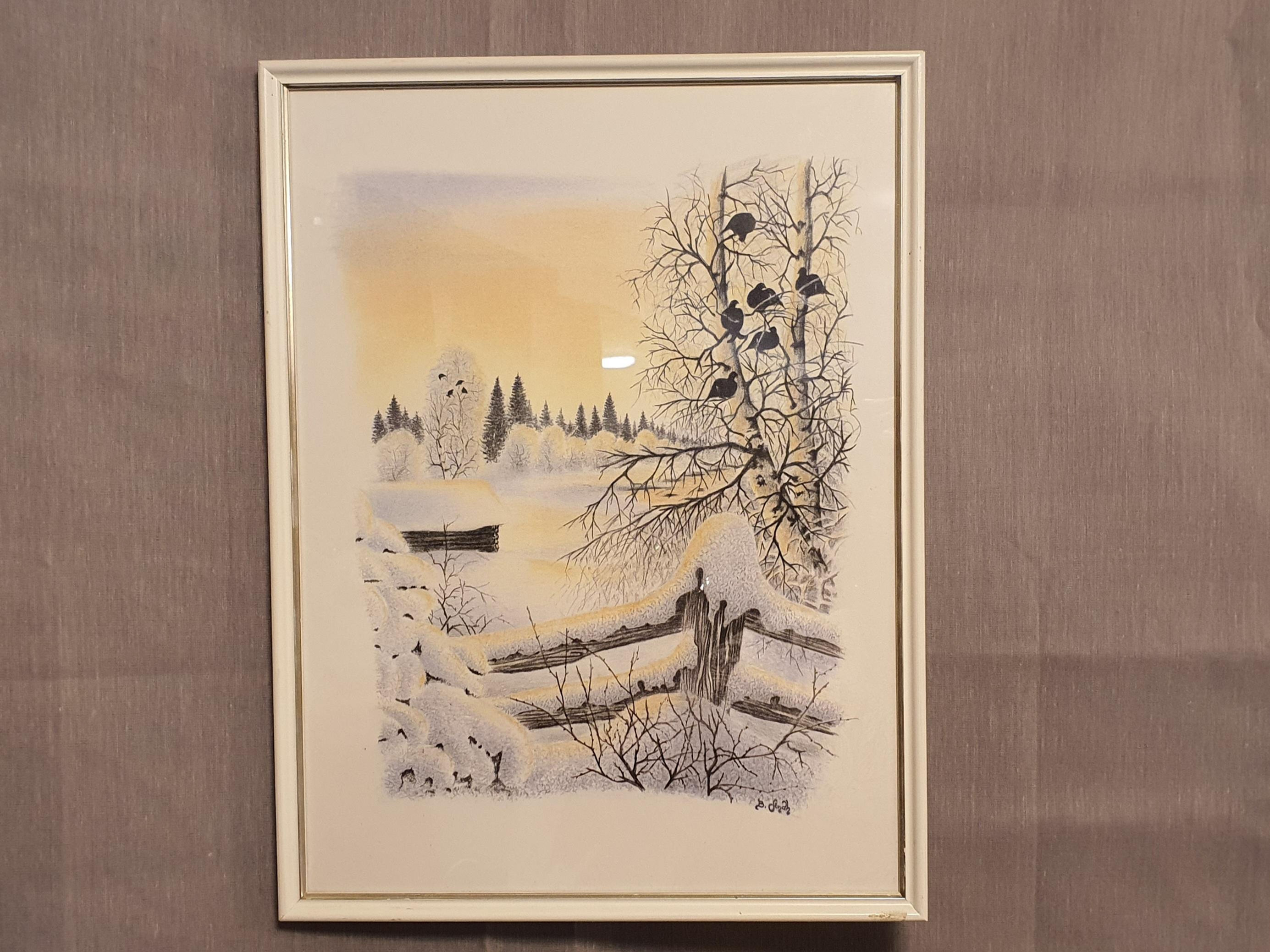 Vacker tavla av ett snöigt vinterlandskap.