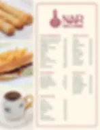 Food menu with Turkish snacks, desserts, and drinks at Nar Shisha Lounge Toronto
