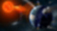Illustration of solar activity, satellites, asteroids, and space infrastructure orbiting Earth, symbolizing space hazards and monitoring.