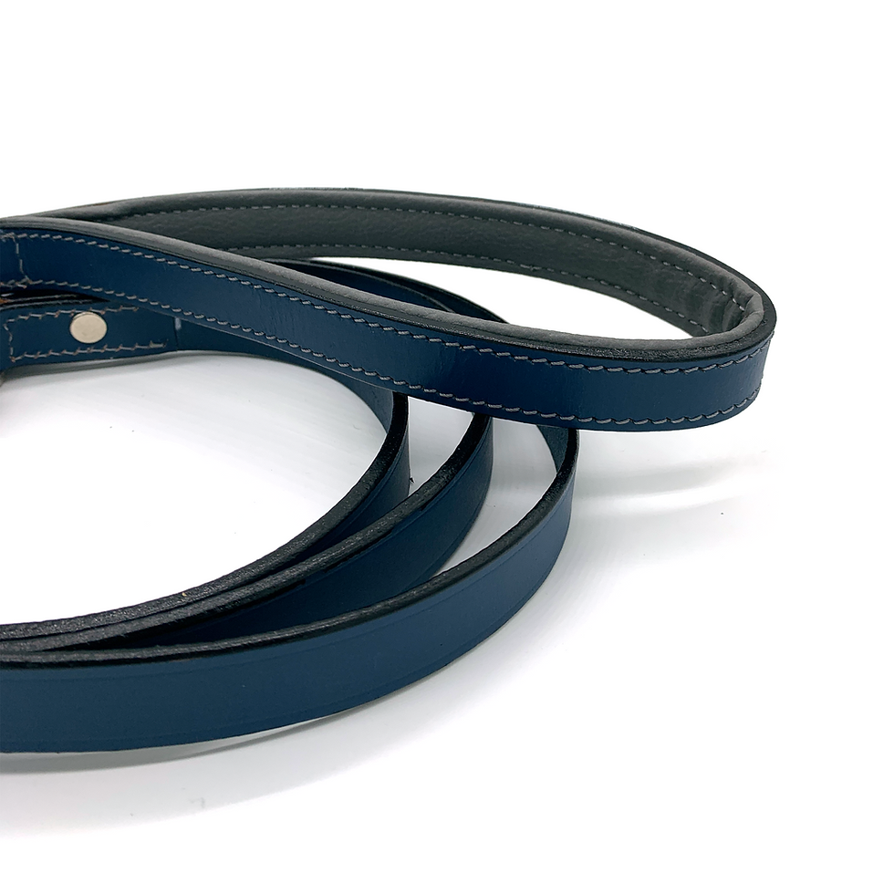 Thumbnail: 6 ft Blue Leather Dog Leash With Padded Handle Bridle Leather