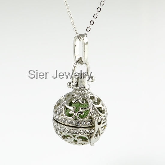 Thumbnail: Rhinestone Essential Oil Diffuser Necklace Locket With Lava Stone